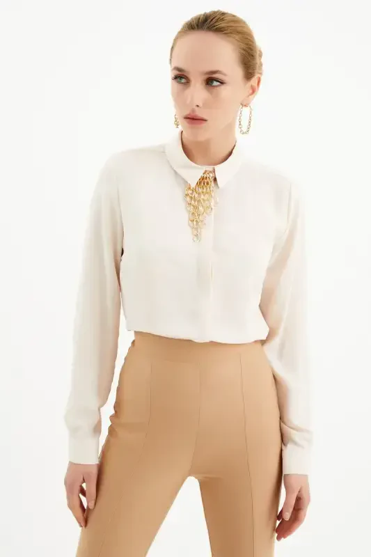 Women's Plain Shirt with Chain Accessory - 5