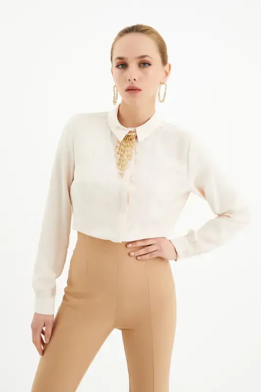 Women's Plain Shirt with Chain Accessory - 6