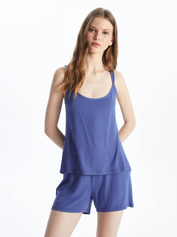 Women's Plain Sleeveless Shorts Pajama Set with U Neck - 11