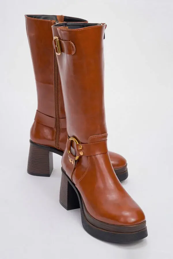 Women's Platform Heeled Zipper Boots - 1