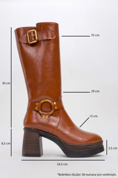 Women's Platform Heeled Zipper Boots - 4