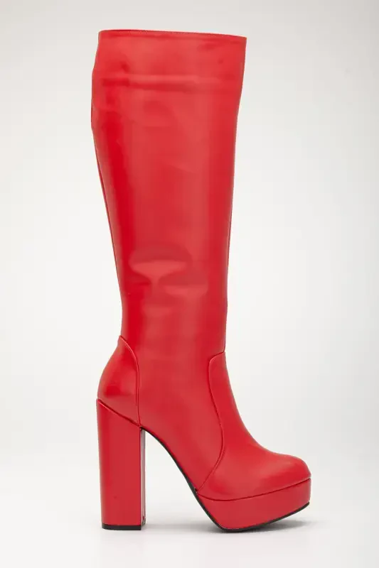 Women's Platform Knee High Boot Red-red leather - 4