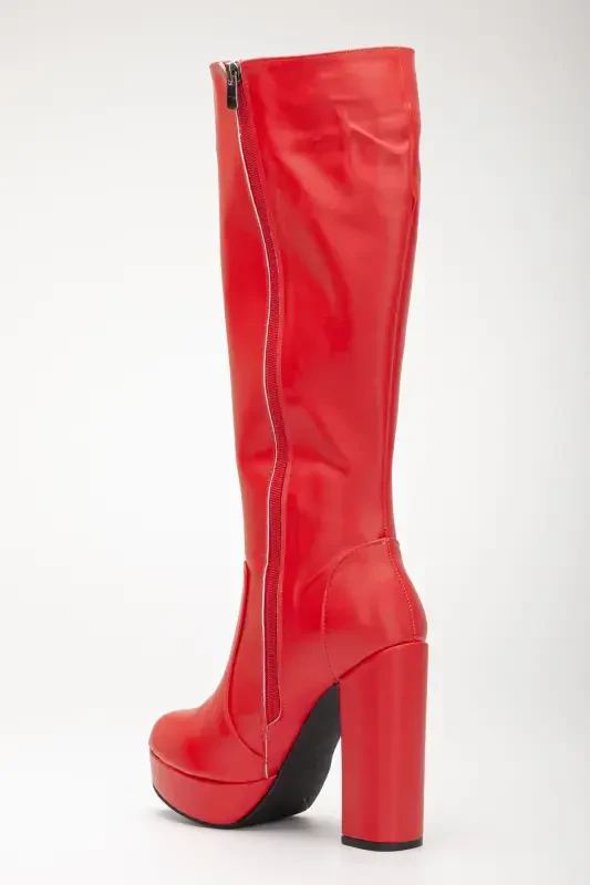 Women's Platform Knee High Boot Red-red leather - 5