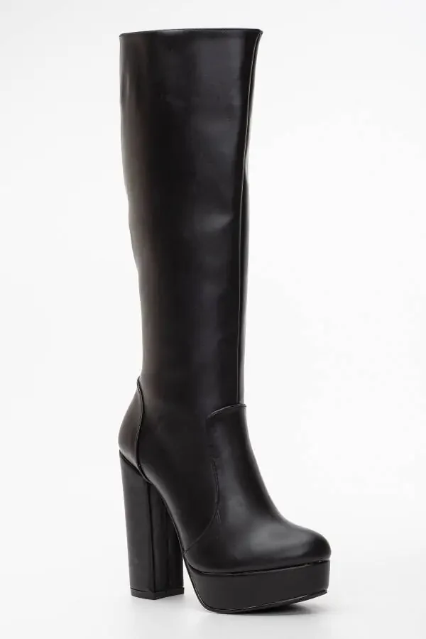 Women's Platform Knee-High Boots Black - 3