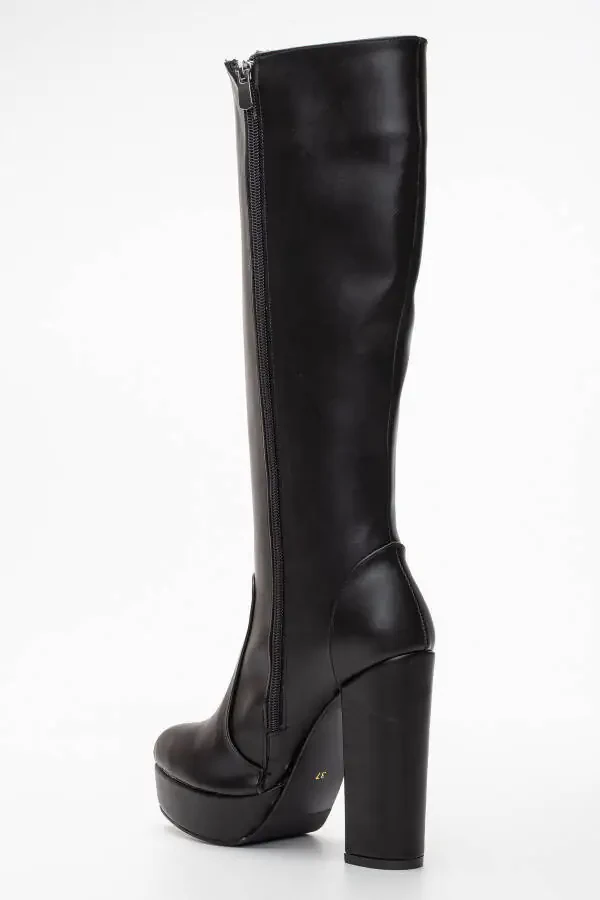 Women's Platform Knee-High Boots Black - 4