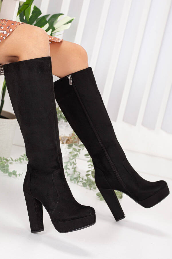 Women's Platform Knee-High Boots Black Suede - 1