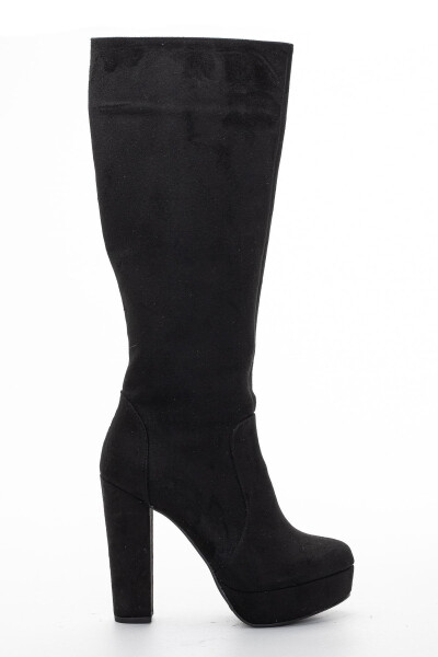 Women's Platform Knee-High Boots Black Suede - 3