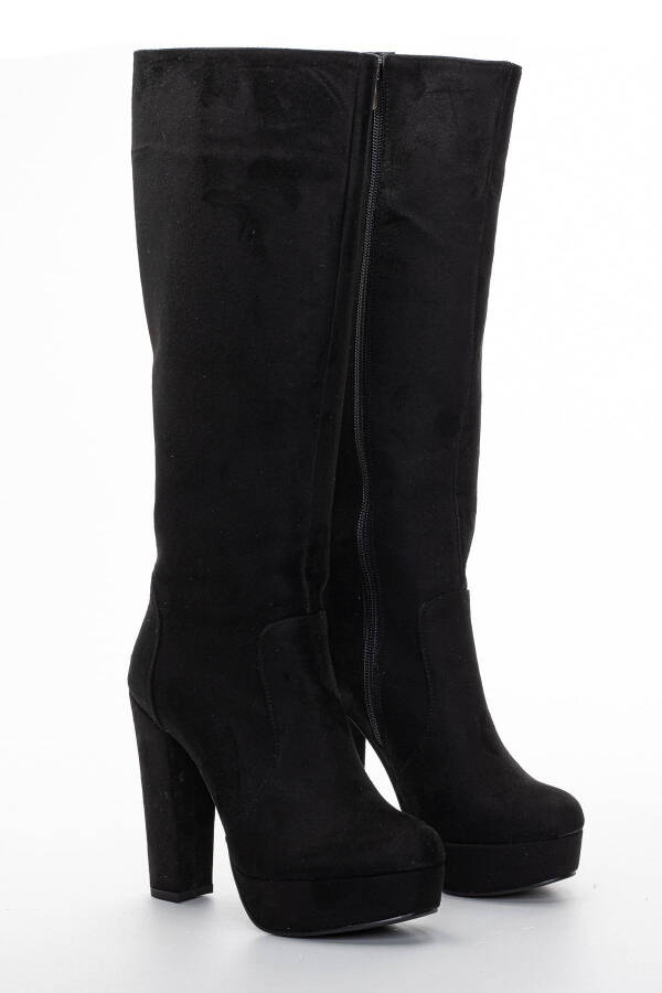 Women's Platform Knee-High Boots Black Suede - 4