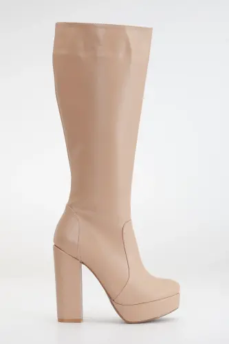Women's Platform Knee High Boots Nude Leather-nude leather - 3