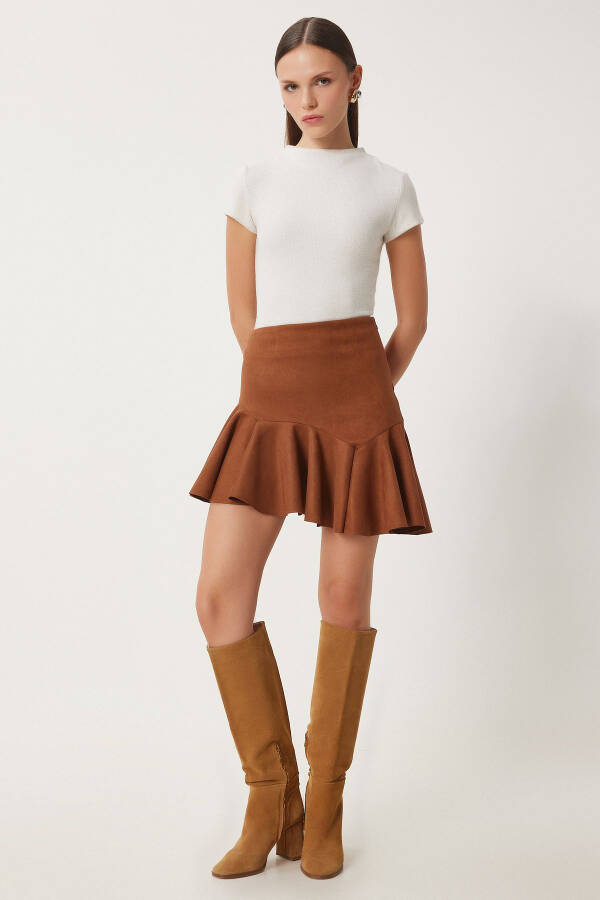 Women's Pleated Asymmetrical Mini Suede Skirt US00942 - 1