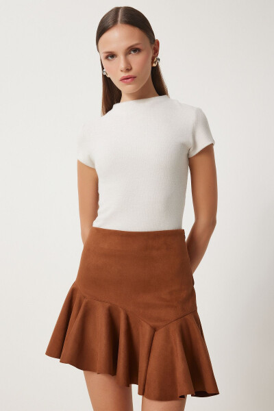 Women's Pleated Asymmetrical Mini Suede Skirt US00942 - 3