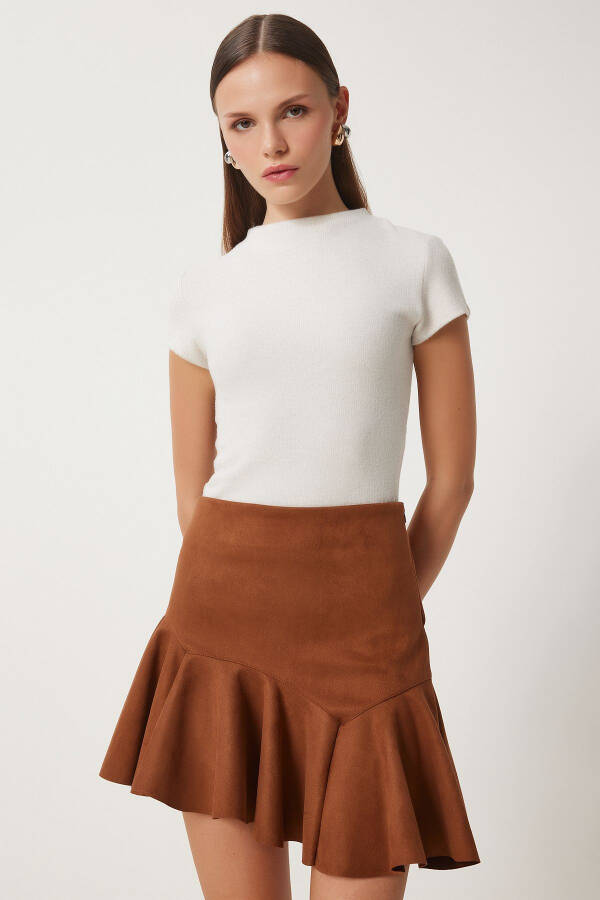 Women's Pleated Asymmetrical Mini Suede Skirt US00942 - 3