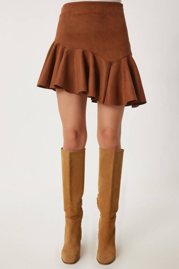Women's Pleated Asymmetrical Mini Suede Skirt US00942 - 4