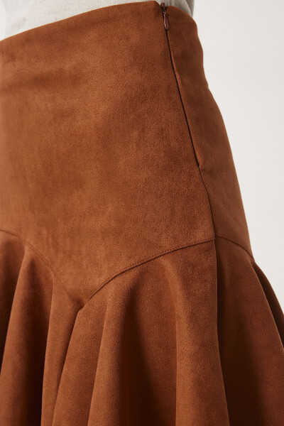Women's Pleated Asymmetrical Mini Suede Skirt US00942 - 5