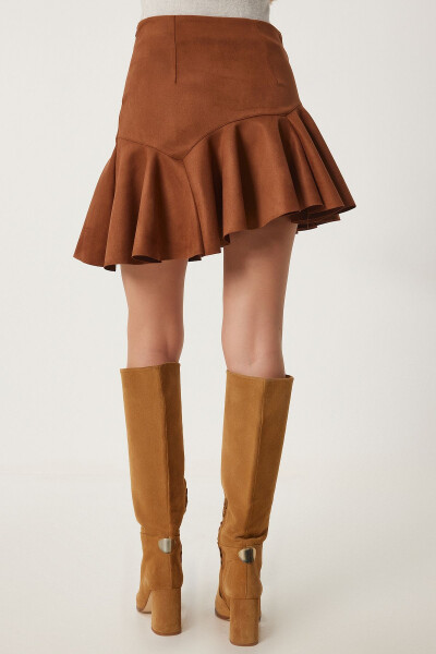 Women's Pleated Asymmetrical Mini Suede Skirt US00942 - 6