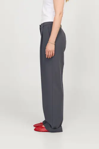 Women's Pleated Detail Fabric Trousers - Mary-Asphalt - 8