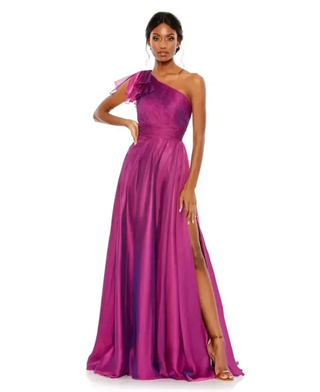 Women's Pleated One Shoulder Chiffon Gown - MAC DUGGAL