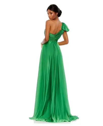 Women's Pleated One Shoulder Chiffon Gown - 3
