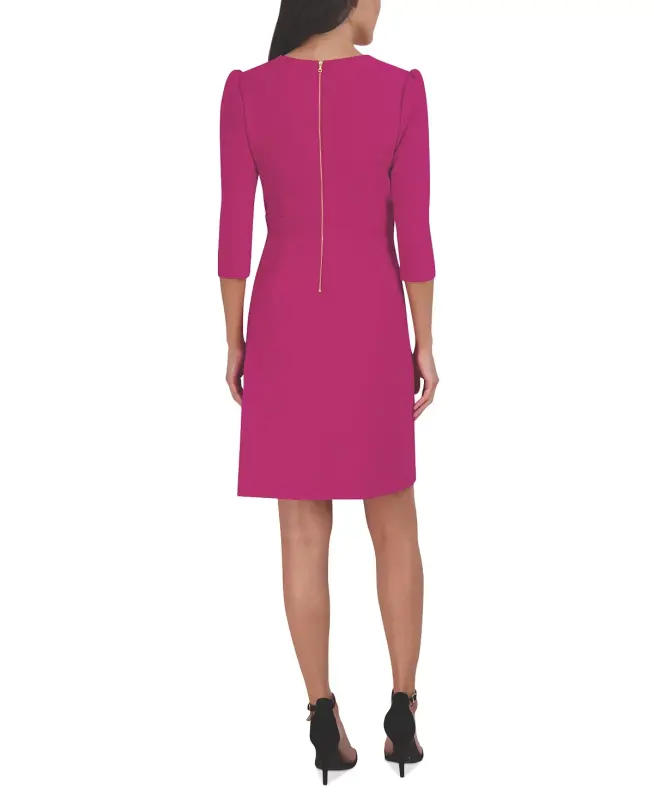 Women's Pleated Ruffled-Front Sheath Dress-Deep Fuchsia - 2
