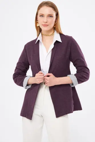 Women's Plum Arm Striped Single Buttoned Jacket ARM-22K001122-Plum 