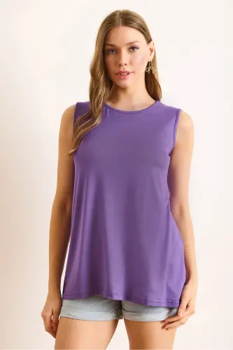 Women's Plum Bicycle Collar Long Sleeveless Knitted Viscose Blouse BLZ-19002934-Plum - OLALOOK (1)