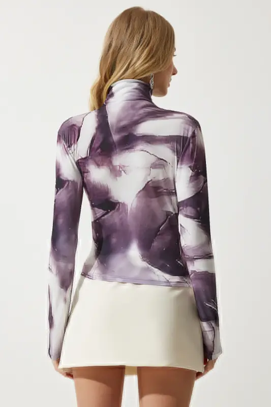 Women's Plum Draped High Collar Sandy Blouse FF00138-Plum - 5