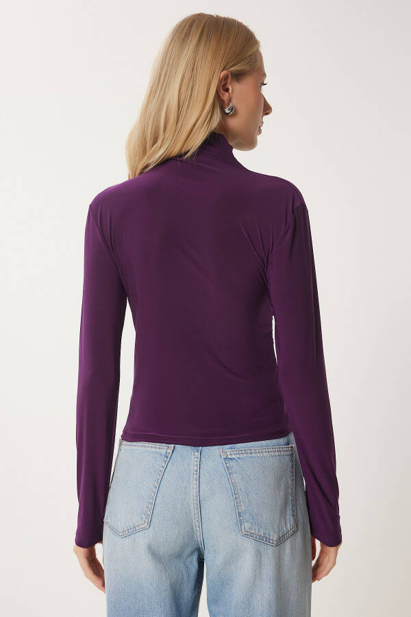 Women's Plum Ruched Detail Stand-up Collar Sandy Blouse FF00135 - 5