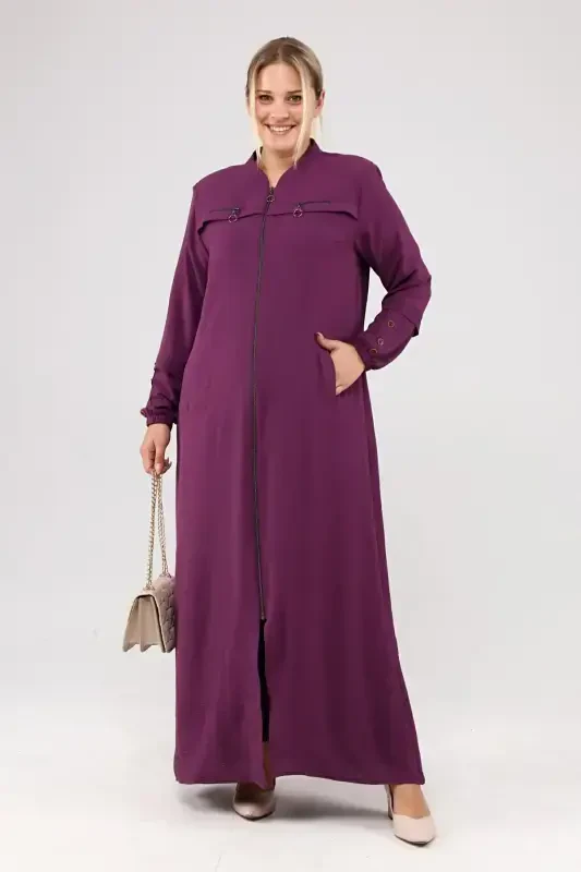 Women's Plus Size Aerobin Abaya Zippered and Full Length-Plum - FERACE