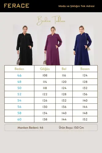 Women's Plus Size Aerobin Abaya Zippered and Full Length-Plum - FERACE (1)