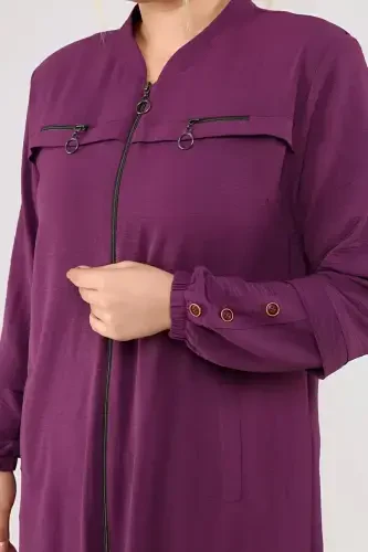 Women's Plus Size Aerobin Abaya Zippered and Full Length-Plum - 3