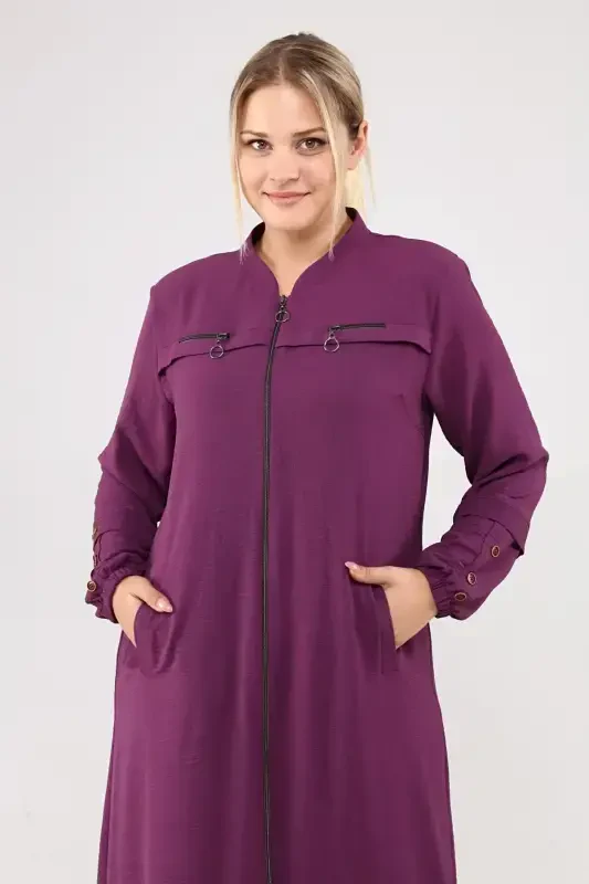 Women's Plus Size Aerobin Abaya Zippered and Full Length-Plum - 4
