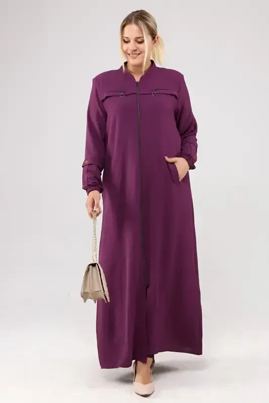 Women's Plus Size Aerobin Abaya Zippered and Full Length-Plum - 5