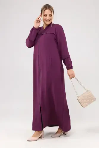 Women's Plus Size Aerobin Abaya Zippered and Full Length-Plum - 6