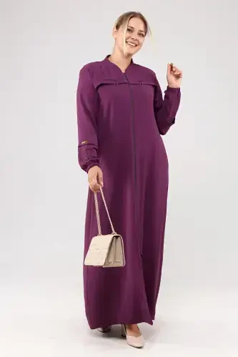 Women's Plus Size Aerobin Abaya Zippered and Full Length-Plum - 7