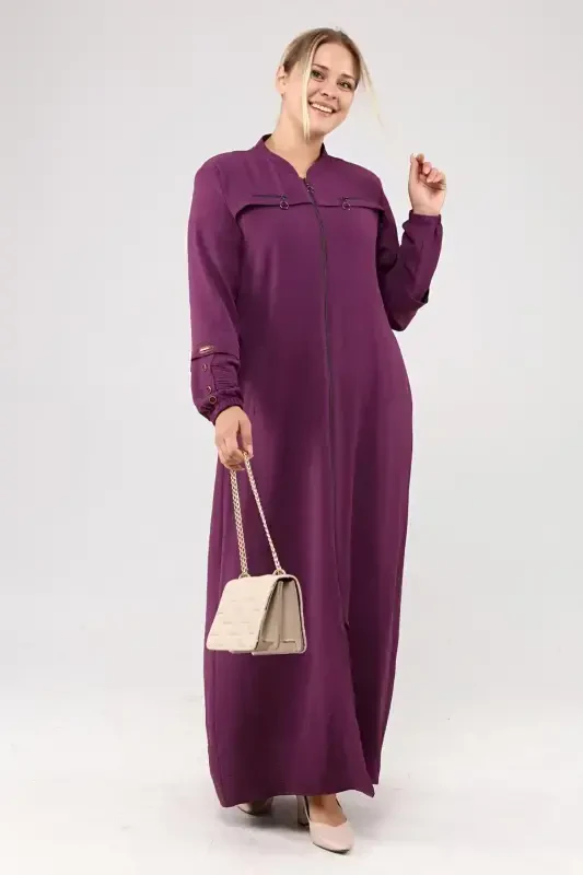 Women's Plus Size Aerobin Abaya Zippered and Full Length-Plum - 7