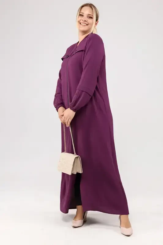 Women's Plus Size Aerobin Abaya Zippered and Full Length-Plum - 8