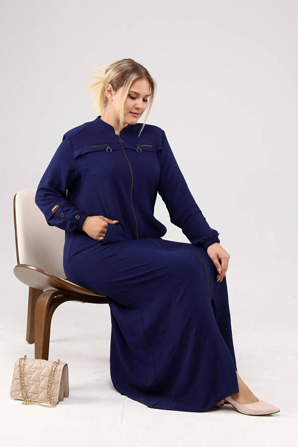 Women's Plus Size Ayrobin Abaya with Zipper and Full Length - 11