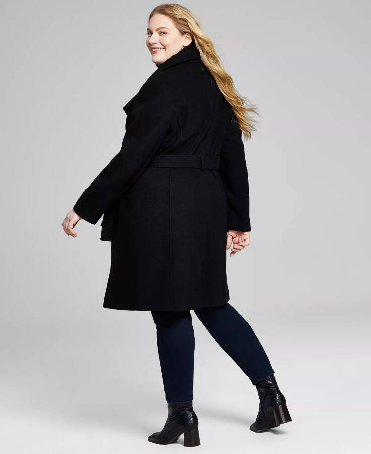 Womens Plus Size Belted Asymmetric Wrap Coat, Created for Modazone Black Twill - 2