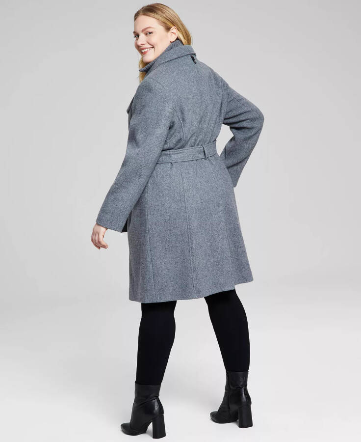 Womens Plus Size Belted Asymmetric Wrap Coat, Created for Modazone Med Grey - 2