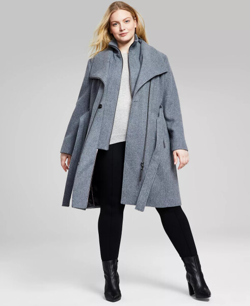 Womens Plus Size Belted Asymmetric Wrap Coat, Created for Modazone Med Grey - 3