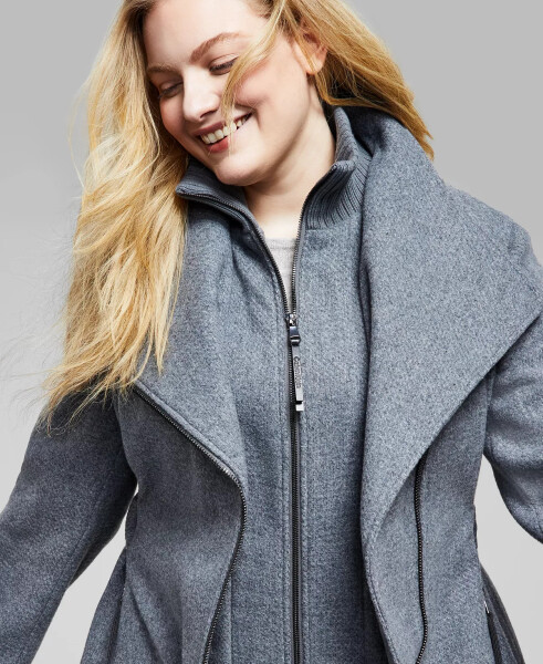 Womens Plus Size Belted Asymmetric Wrap Coat, Created for Modazone Med Grey - 4