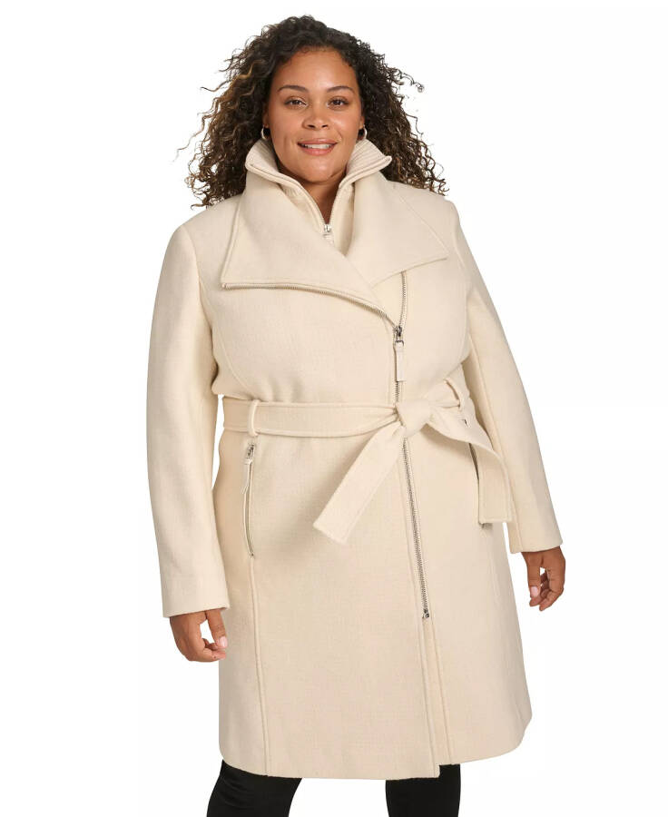 Womens Plus Size Belted Asymmetric Wrap Coat, Created for Modazone Nude - 1