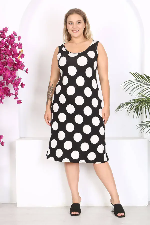 Women's Plus Size Black and White Polka Dot Strapless Dress - 3