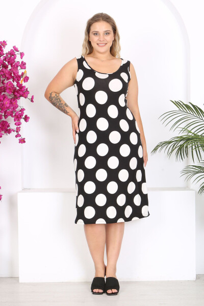 Women's Plus Size Black and White Polka Dot Strapless Dress - 1