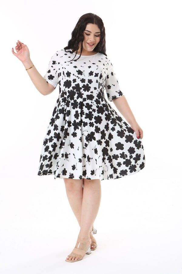 Women's Plus Size Black Bicycle Collar Floral Print Dress 65N38159 - 9