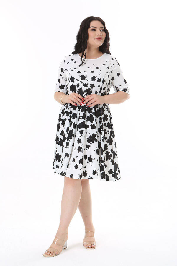 Women's Plus Size Black Bicycle Collar Floral Print Dress 65N38159 - 11