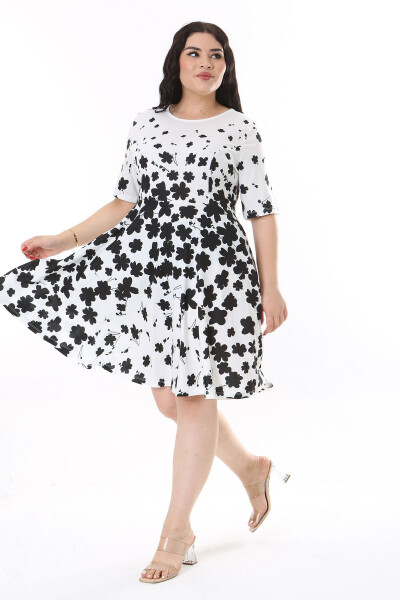 Women's Plus Size Black Bicycle Collar Floral Print Dress 65N38159 - 13