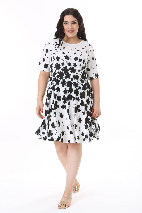 Women's Plus Size Black Bicycle Collar Floral Print Dress 65N38159 - 15