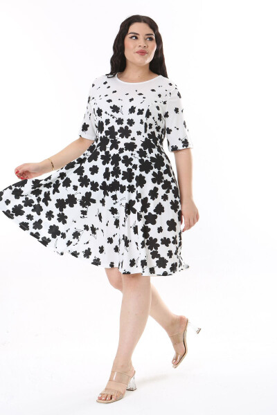 Women's Plus Size Black Bicycle Collar Floral Print Dress 65N38159 - 6