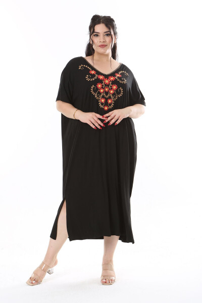 Women's Plus Size Black Embroidered Viscose Lycra Dress 65N38171 - 1